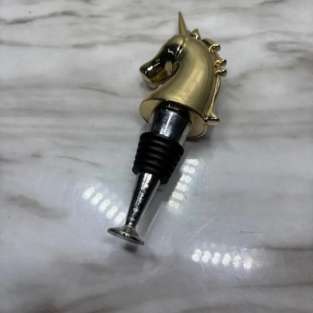 Gold Tone Unicorn Head Metal Bottle Stopper